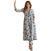 Lookmark Women's Printed Cotton Blend A-Line Kurta Pant Dupatta Set With Lace - Elegant Ethnic Wear For Women - Perfect For Casual And Festive Occasions (Az-Lm-Og-Ks2114 Blue-Xxl)