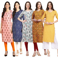 Pinkmint Women's Crepe Digital Print Straight Kurta (Pack Of 5) [S-368-366-340-333-350-Xxl]