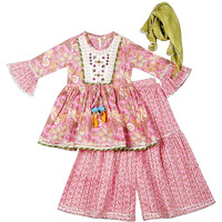 Naughty Ninos Girls Floral Printed Empire Gotta Patti Pure Cotton Kurta With Sharara & Dupatta (Nn00054Eth_2-3 Years) Pink