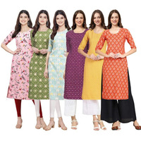 Pinkmint Women's Crepe Digital Print Straight Kurta [Pack Of 6](Qv-339-338-343-355-350-354-M)
