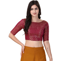 Oomph! Readymade Blouse For Women, Brocade, Maroon, Boat Neck