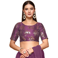 Oomph! Women's Indian Ethnic Wear Designer Floral Pattern Zari Work Boat Neck Half Sleeve Light Purple Color Brocade Readymade Blouse For Saree Or Lehnga And Fusion Twist. S