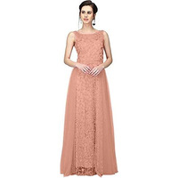 Patlani Women's Net Fit And Flare Knee Length Dress (All Over-New_Orange_Xl