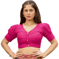 Pujia Mills Women's Cotton Chikankari Embroidery Work Readymade Saree Blouse (36, Pink)