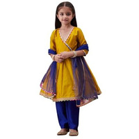 Pspeaches Girl's Silk Kurta Set (Ks-Mustrdtafeta-5-6Y_Mustard