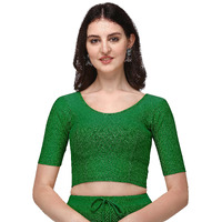 Shiv Textiles Round Neck Dobby Cotton Lycra Stretchable Elbow Sleeve Readymade Saree Blouse For Women Stylish (Greenfree Size)