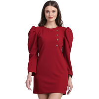 Shasmi Women's Comfortable Maroon Round Neck Full Sleeve Solid Midi Bodycon Casual Western Stylish Dress For Womens/Midi Dress For Girls (Shree Midi 13 Maroon L)