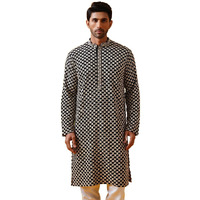 Sojanya (Since 1958 Men's Cotton Rayon Sequinned Cheeku Thread Embroidered Black Long Kurta
