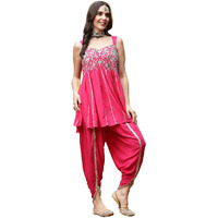 Stylum Women's Solid & Embroidered Rayon A-Line Kurti Dhoti Pant Set (Kdpinkrom38_Pink, M)