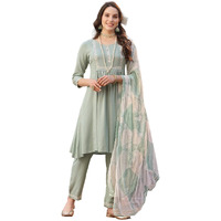 Stylum Women's Solid Rayon A-Line Kurta Pant Dupatta Set (Kpdgreenmegha36_Pista Green, S)