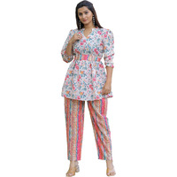 Sugathari Women's Dress Pink Cream Keyhole Neck Co-Ods Set For Women (Co-Ods 102 Pink White 2Xl)