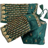 Vihu Fashion Women's Trendy Embroidery Maggam Work Half Sleeve Bottle Green Saree Blouse(Maggam 2 Bottle Green_38)