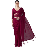 Womanista Women's Women Satin Saree Ll Women Solid Saree Ll Women Belt Saree Ll Un-Stitched Blouse Saree