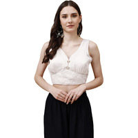 Womanista Women's Synthetic Solid Sleeveless Regular Fit Sequinned Blouse (Bl_06A_White L)