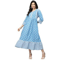 Stylum Women's Bandhej Printed Rayon Tiered Kurta (Drsriver42_ Blue, Xl)