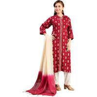 Aarika Girls Ethnic Wear Maroon-Off White Colour Foil Print Rayon Kurti Pant Set-8-15 Years (Kp-Sd-2944)