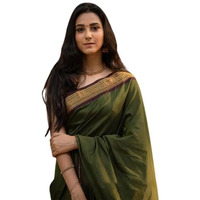 Flosive Women's Kanjivaram Silk Saree With Handloom Weaving Work With Blouse Piece (Dark Green)
