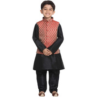 Jbn Creation Vastramay Boy's Maroon Cotton Silk Blend Jacket, Kurta And Pyjama Set_Vasnbj005Manbkbl001Npbl_36