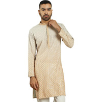 Jompers Mens Mustard Embroidered Kurtas. (Mustard, Xl)