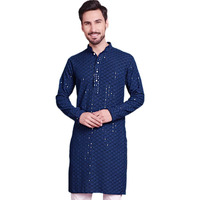 Jompers Men's Peacock Chikankari Embroidered And Sequence Kurtas (Peacock, M)