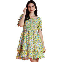 Kotty Women's Floral Print Flutter Sleeve Fit Flare Dress(Multicolored,M)