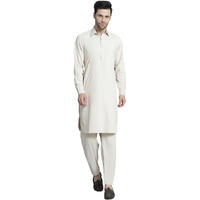 Jompers Men's Cream Solid Pathani Kurta With Salwar (Cream, S)