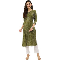 Nainvish Women's Cotton Blend Straight Round Neck Printed Kurta (Sd359_K-L_Green)