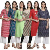 Pinkmint Festival Wear Printed Crepe Kurti's For Women's Ll Ethnic Kurti Ll Comfortable Kurti (Pack Of 6)