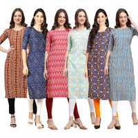 Pinkmint Women's Crepe Digital Print Straight Kurta Pack Of 6 [Cr-344-366-328-343-369-331-S]