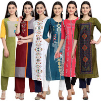 Pinkmint Elegant Printed Crepe Kurti's For Women's Ll Fashionable Kurti Ll Stright Round Neck Kurti (Pack Of 6)