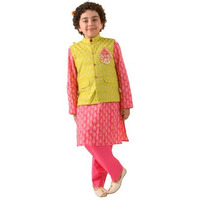 Pspeaches Boys Ethnic Motifs Printed Pure Cotton Kurta With Pyjamas And Nehru Jacket