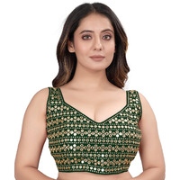 Pujia Mills Womens Readymade Sweetheart Neck Sleeveless Mirror Saree Blouse.(Paper Foil Bottle Green_38)