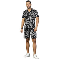 Rigo Printed Co-Ord Set For Men's | Casual Shirt & Shorts Night Suit Set | Lounge-Wear Nightdress Shorts Set For Men's | Night Wear, Beach Wear, Vacation Wear Outfit Black Xl