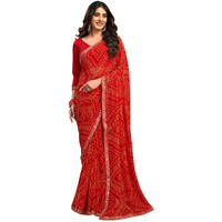 Satrani Women's Georgette Bandhani Printed Saree With Unstitched Blouse Piece (4010S267N_Red2)