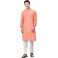See Designs Men's Cotton Regular Fit Printed Straight Kurta [Peach_Xxl]