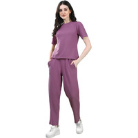 Selvia Co-Ords Set For Women|Lycra Top & Trouser Set|Casual Co-Ords Set For Women|Solid Two Piece Co-Ord Set|Sports Wear Co-Ords Set(707Ctk11664N-M_Dusty Purple)
