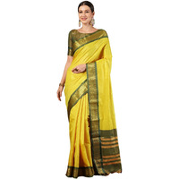 Satrani Women's Cotton Silk Banarasi Jacquard Weaving Saree With Unstitched Blouse Piece (4027S170N_Yellow & Dark Green)