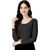 Shiv Textiles Round Neck Dobby Cotton Lycra Stretchable Elbow Sleeve Readymade Saree Blouse For Women Stylish (Blackfree Size Full Sleeve)