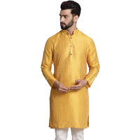 Sojanya (Since 1958 Men's Silk Blend Mustard Color Striped Design Only Long Kurta