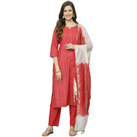 Stylum Women's Woven Design Cotton Blend Straight Kurta Pant Dupatta Set (Redjugno36_Red, S)