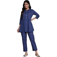 Anubhutee Women's Blue Solid A Line Pure Cotton Co-Ord Set