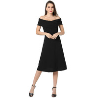 Campus Sutra Women Solid Off-Shoulder Casual Dresses(Ssmr22_Cswssdr5350_L) Black