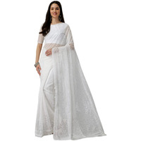 Fashion Basket Womens Net Embroidery Sequence & Beads White Saree With Un-Stitched Blouse (Fb-Sr-Sari2929_White)