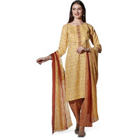 Greciilooks Womens Cotton Casual Regular Fit Kurta Set (Yellow, Medium)