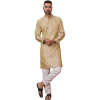 Jompers Men's Golden Silk Blend Straight Kurta Pyjama Set. (Golden, Xl)