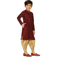Kisah Kid's Cotton Full Sleeves Regular Fit Knee Length Solid Maroon Kurta (11-12Y)