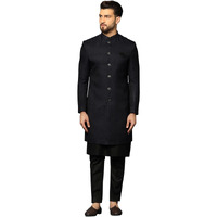Kisah Sherwani Set For Men  Silk Blend Jacquard Textured Indo Western Sherwani With Kurta And Trouser | Designer Ethnic Outfit For Weddings & Festivals, Navy Blue/Black, 42