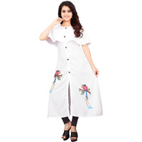 Om Sai Latest Creation Women's Rayon Printed Fully Stitched Kurta Women & Girls (X-Large, White)