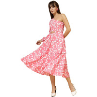 Oomph! Women's Western & Fusion Wear Printed Crepe Dress For Women, One Shoulder, Pink - Md1062