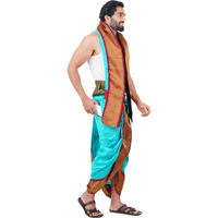 Prakasam Cotton Mens Asha Silk Panchakacham Ready To Wear Dhoti Towel Set With Pocket/Panchakacham Dhoti With Angavastram (Stitched Dhoti With Pocket